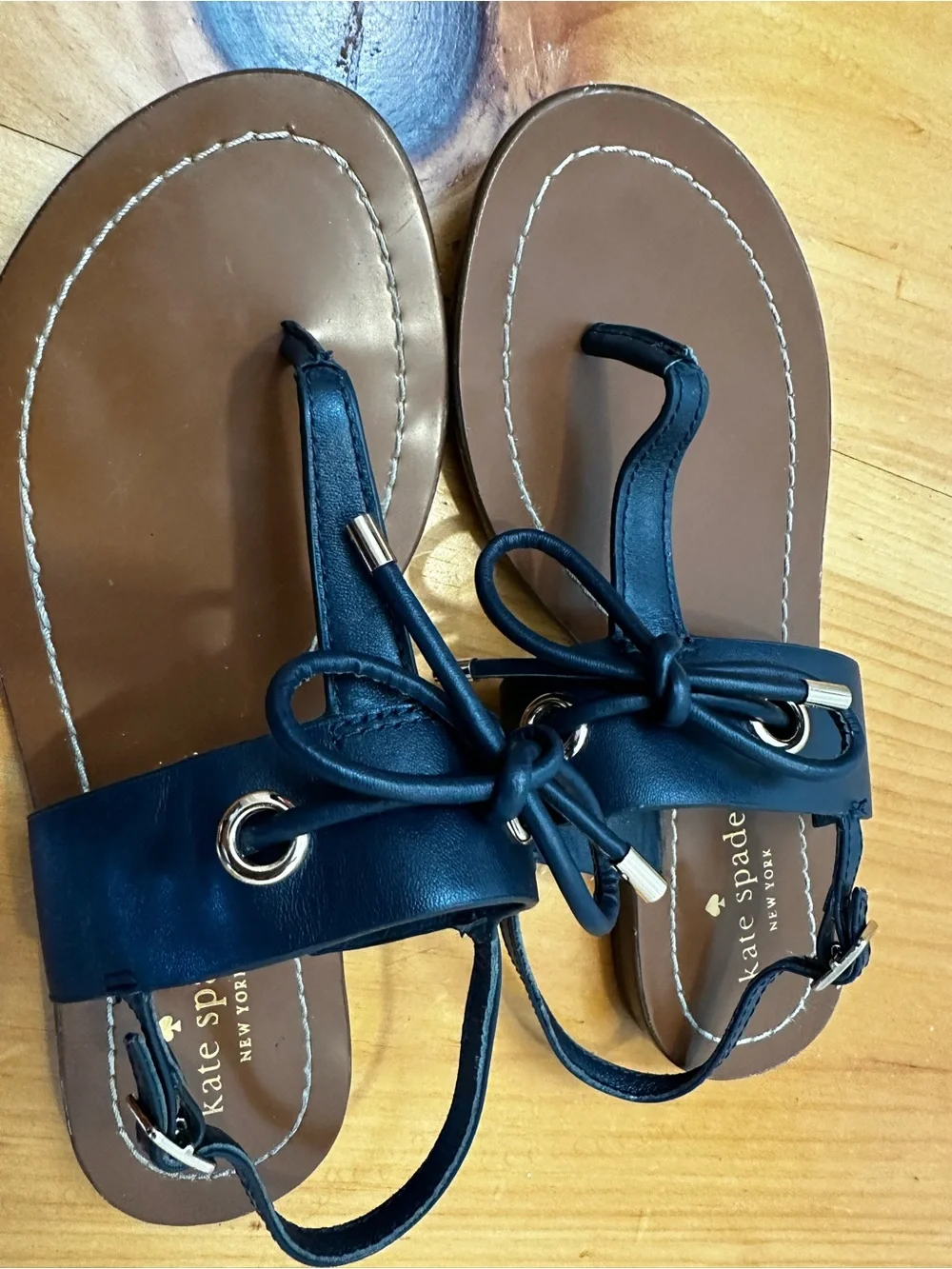 Kate Spade  Navy Tie-Front Leatherette Thong Sandals